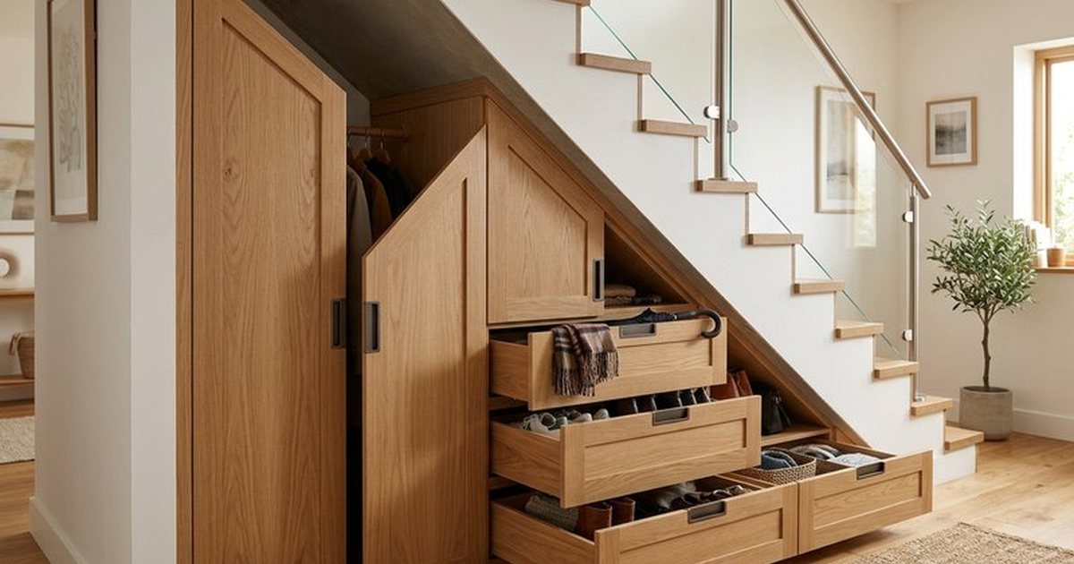 Salón de un piso pequeño en Soria con armario a medida hasta el techo y mueble multifunción de madera