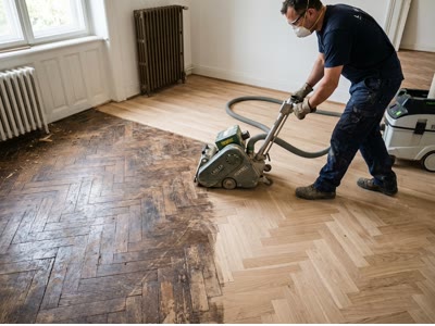 Rehabilitación de parquet antiguo lijado y barnizado en Soria