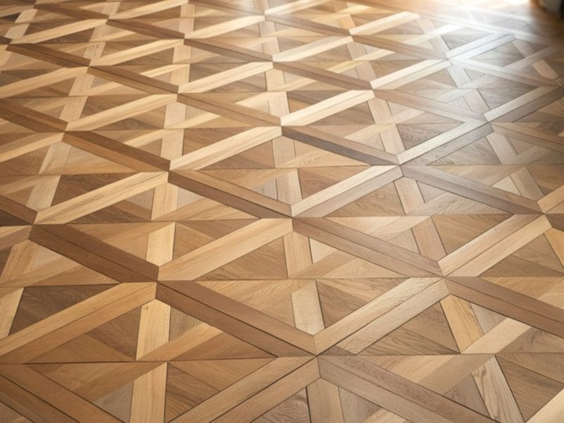 Parquet de roble en despiece geométrico instalado en un piso de Soria capital